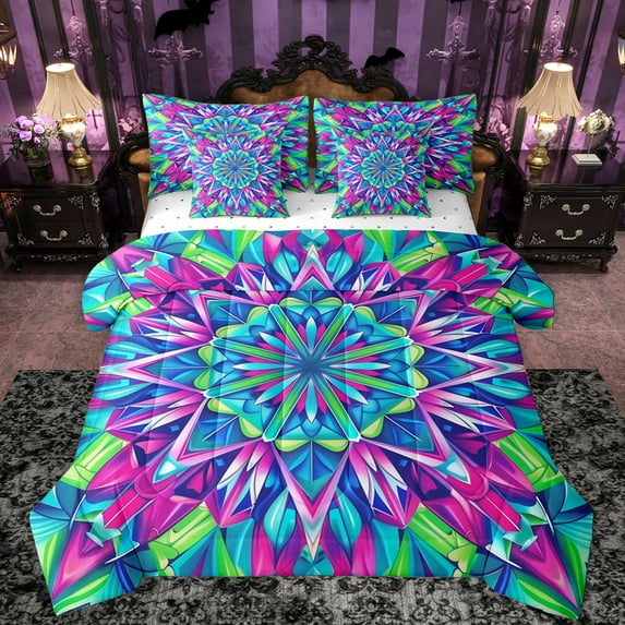 Manfei Watercolor Flower Floral 7-Piece Twin Bedding Sets,Modern Geometric Art Bedding Comforter Set,Retro Aesthetic Sheet Sets For Kids,Super Cozy Room Decor Reversible