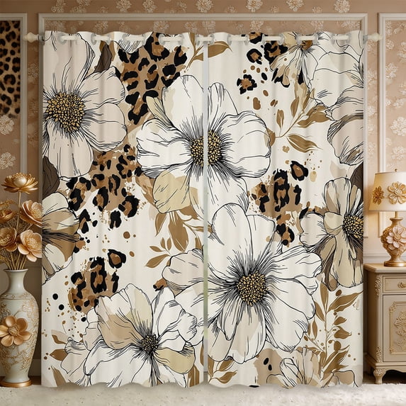 Manfei Watercolor Flowers Blackout Curtains Set of 2 (38x54 Each),Vintage Leopard Print Splash Living Room Curtains