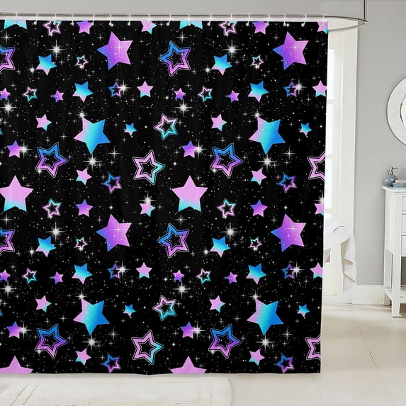 Manfei Watercolor Gradient Stars Shower Curtain 72Wx72L,Kawaii Cartoon Theme Bathroom Curtain,Purple Blue