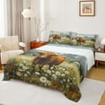thumbnail image 1 of Manfei Watercolor Highland Bull Twin Sheet Sets, Daisy Blossoms Twin Fitted Sheet, Rustic Lodge Cabin Flat Sheet, Super Cozy Room Decor 3pcs, 1 of 7