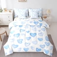 thumbnail image 1 of Manfei Watercolor Loves Pattern 7pcs Bedding Comforter Set,Kawaii Heart Print Queen Bedding Sets,Gradient White Blue Queen Sheet Sets For Girls Kids,Super Cozy Room Decor Reversible, 1 of 9