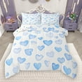 thumbnail image 1 of Manfei Watercolor Loves Pattern Queen Comforter Set,Kawaii Heart Print Bedding Sets,Gradient White Blue Bedding Comforter Set For Girls Kids,Super Cozy Room Decor Reversible,3 Pieces, 1 of 9