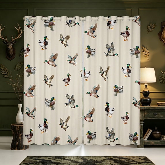 Manfei Watercolor Mallard Duck Curtains and Drapes Pack of 2 (52x63 Each),Farmhouse Cabin Black Out Curtains