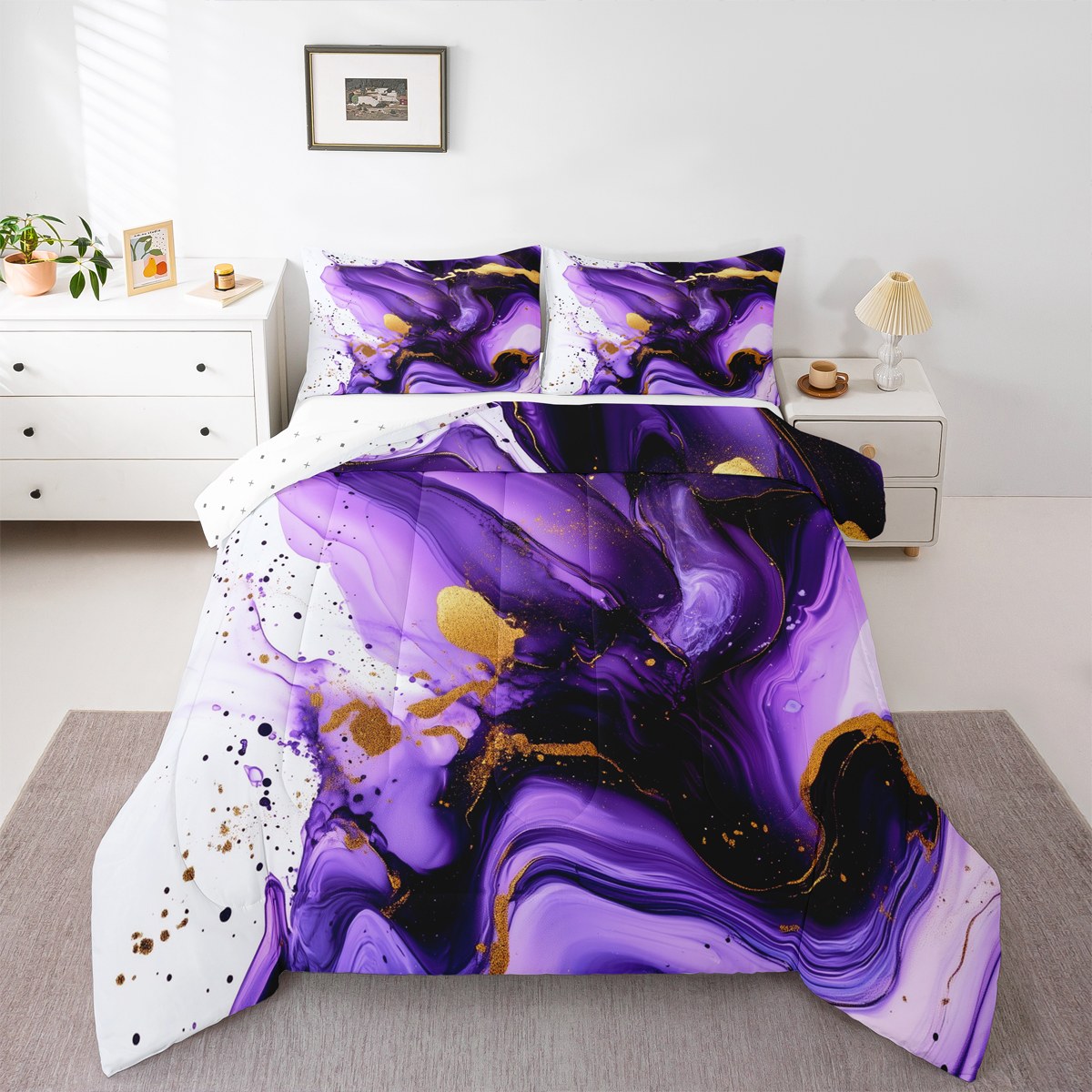 Manfei Watercolor Marble 3-Piece Full Size Comforter Sets,Stone Patter