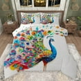 thumbnail image 1 of Manfei Watercolor Oil Painting Bedding Comforter Set,Kawaii Peacock Twin Comforter Sets,Cute Zoo Animal Bedding Set For Girl Teens,Ultra Soft Home Decor Reversible,2pcs, 1 of 8