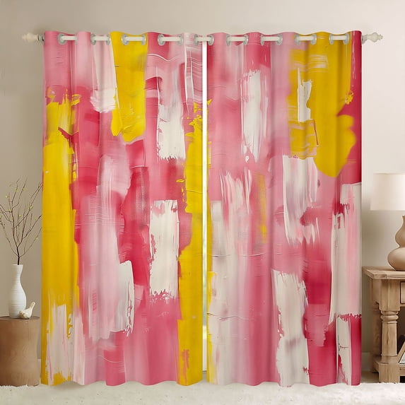 Manfei Watercolor Ombre Blackout Curtains, Abstract Artwork Curtains Pack of 2 (42x84 Each), Pink Yellow