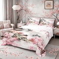 thumbnail image 1 of Manfei Watercolor Pagoda Full Size Sheets for Home, Sakura Mountain Bed Sheets for Office, Pink Black White 4-Piece, 1 Flat Sheet, 1 Fitted Sheet and 2 Pillowcases, 1 of 6