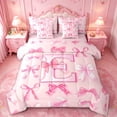 thumbnail image 1 of Manfei Watercolor Pink Bowknot 7 Pieces Bedding Comforter Set For Kids,3D Letter E Initial Monogram Print Full Bedding Set,Pink Reversible, 1 of 7