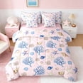 thumbnail image 1 of Manfei Watercolor Pink Seashell Starfish Coral Bedding Comforter Set for Kids Girls, Marine Life Print Queen Bedding Sets, Pink Reversible 7 Pieces, 1 of 6
