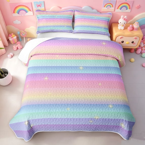 Manfei Watercolor Rainbow Bed Spread Queen, Dreamy Lines Abstract Queen Coverlet Set, Blue Purple, 3 Pieces, 1 Quilt and 2 Pillowcases