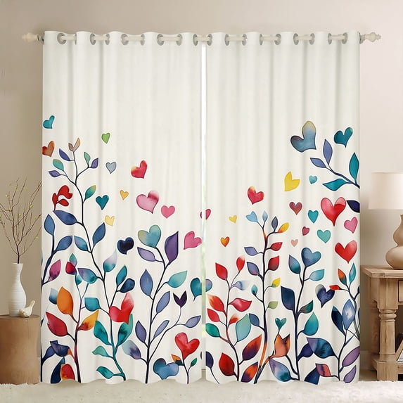Manfei Watercolor Rainbow Blackout Curtains, Modern Art Plant Curtains Pack of 2 (42x84 Each), Cream Blue