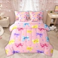 thumbnail image 1 of Manfei Watercolor Rainbow Bow Twin Bedding Sets, Pink Love Heart Bedding Comforter Set for Girls Women, Pink Reversible, 7-Piece, 1 of 7