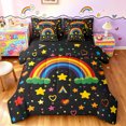 thumbnail image 1 of Manfei Watercolor Rainbow Twin Bedding, Cute Stars Cloud Bedding Comforter Set, Black Orange, Black Reversible, 7pcs, 1 of 6