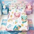 thumbnail image 1 of Manfei Watercolor Salamander Fitted Sheet Queen,Aquatic Amphibian Axolotl Print Bedding,3-Piece,1 Fitted Sheet and 2 Pillowcases, 1 of 6