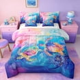 thumbnail image 1 of Manfei Watercolor Sea Turtle Bedding Comforter Set for Kids Boys and Girls, Rainbow Gradient Full Bedding Set, Reversible 7-Piece, 1 of 6