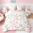 thumbnail image 1 of Manfei Watercolor Seashell Starfish Coral Twin Bedding Sets for Kids Girls, Cartoon Sealife Bedding Comforter Set, Pink Reversible 7pcs, 1 of 6