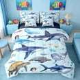 thumbnail image 1 of Manfei Watercolor Shark Whale Turtle Bedding Comforter Set for Kids Boys and Girls, Ocean Animal Print Full Bedding Set, Navy Reversible 7pcs, 1 of 6