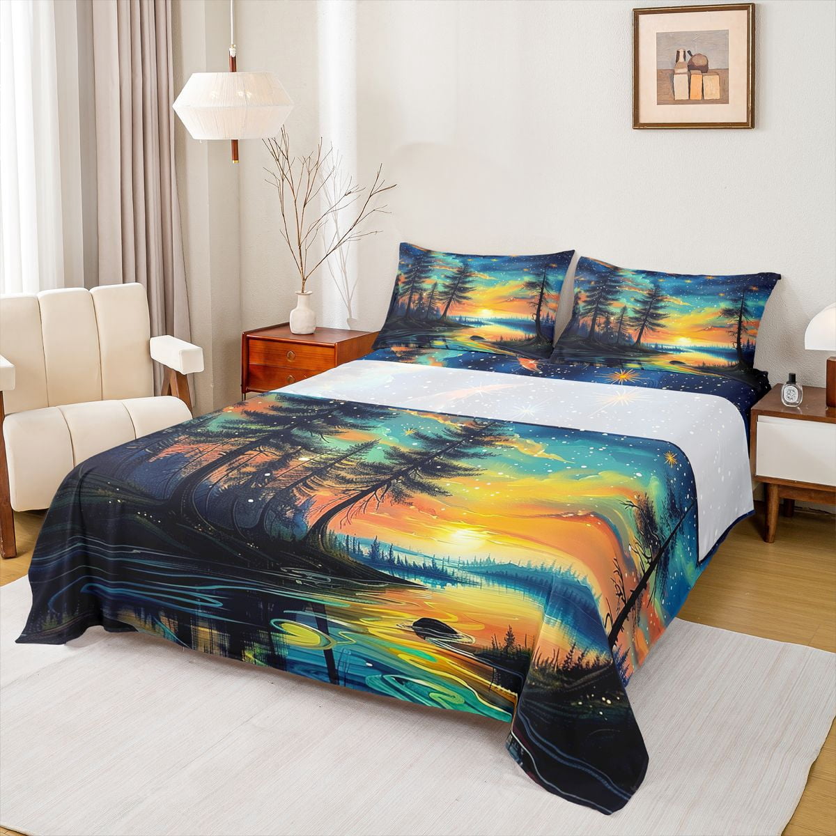 Manfei Watercolor Sky Full Size Sheets,Starry Night Bed Sheets,Modern ...
