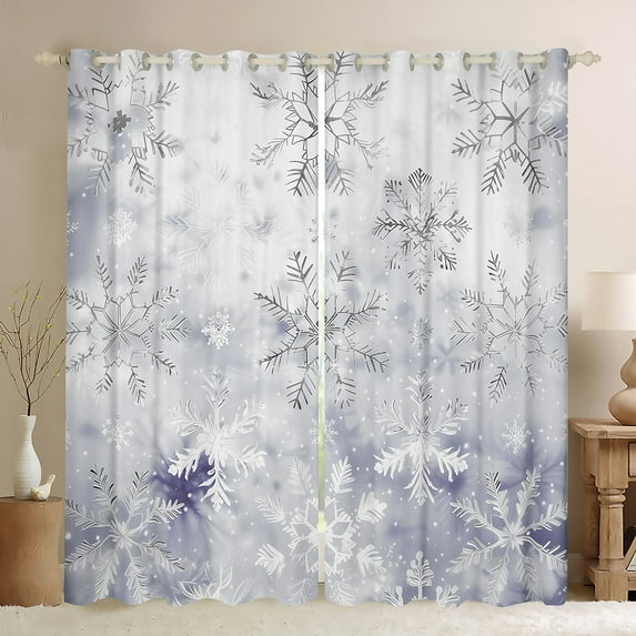 Manfei Watercolor Snowflakes Black Out Curtains, Girls Gray Ombre Curtains Pack of 2 (42x63 Each), Kids Cute Bedroom Curtains, Luxurious Home Decor
