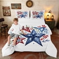thumbnail image 1 of Manfei Watercolor Star Floral Queen Comforter Set, Blue Red White Comforter Sets Queen, Black Reversible 3 Pieces, 1 Comforter and 2 Pillowcases, 1 of 6
