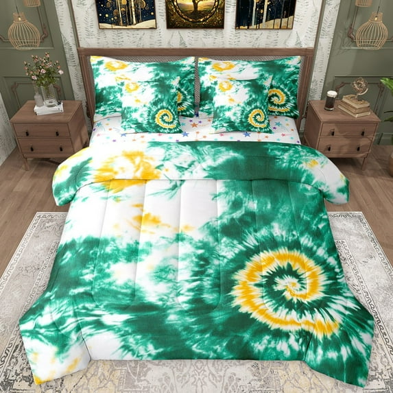 Manfei Watercolor Tie Dye Bedding Comforter Set 7 Pieces for Teens Adults,Gradient Ombre Full Bedding Set Lightweight,Abstract Swirl Spiral Fitted Sheet Flat Sheet,Super Cozy Room Decor,Reversible