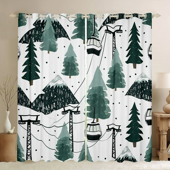 Manfei Watercolor Tree Curtains Set of 2 (42x63) - Jungle Camping (Teens)