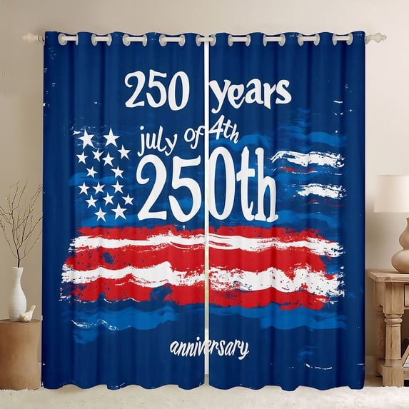 Manfei Watercolor US Flag Kitchen Curtains, 250th Anniversary Black Out Curtains Pack of 2 (42x63 Each), Blue Red White