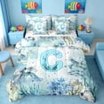 thumbnail image 1 of Manfei Watercolor Underwater Letter C Axolotl Sea Turtle Bedding Comforter Set for Kids Boys and Girls, Nautical Alphabet Print Queen Bedding Sets, Stars Reversible 7 Pieces, 1 of 6