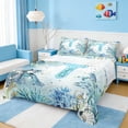 thumbnail image 1 of Manfei Watercolor Underwater Letter T Axolotl Sea Turtle Queen Sheet Sets for Kids Boys and Girls, Nautical Alphabet Print Bed Set 4-Piece, 1 Flat Sheet, 1 Fitted Sheet and 2 Pillowcases, 1 of 6