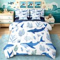 thumbnail image 1 of Manfei Watercolor Whale Shark King Bedding, Kawaii Seaweed King Bed in a Bag, White Blue, Blue Reversible, 7-Piece, 1 of 6