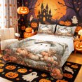 thumbnail image 1 of Manfei Watercolor Witch Hat Ghost Queen Sheets 4 Pieces, Autumn Pumpkin Happy Halloween Queen Sheet Sets, Orange Brown Beige,1 Fitted Sheet, 1 Flat Sheet and 2 Pillowcases, 1 of 5