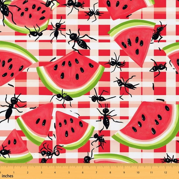 Manfei Watermelon Fabric by the Yard 1 Yard Fruit Home Decor Fabric by the Yard, Red Green