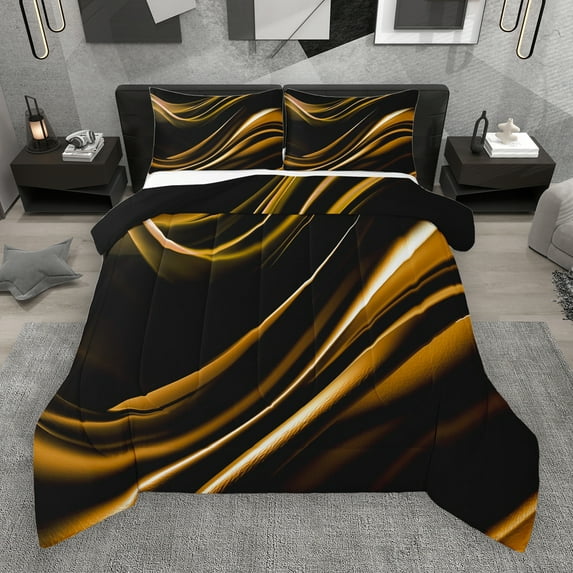 Manfei Waves Geometric Striped Bedding Comforter Set,Minimalist Stripes Lines Twin Comforter Sets,Orange Black Bedding Set For Teens,Luxury Bedroom Decor Reversible,2-Piece