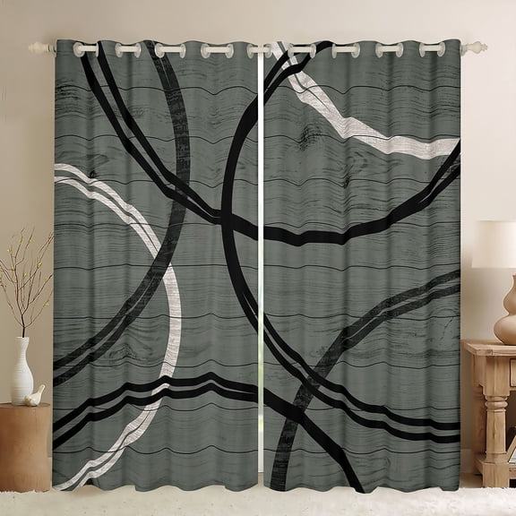 Manfei Waves Stripes Lines Black Out Curtains,Modern Geometric Curtains Pack of 2 (42x63 Each),Gray Black Bedroom Curtains For Boys Girls,Breathable Home Decor