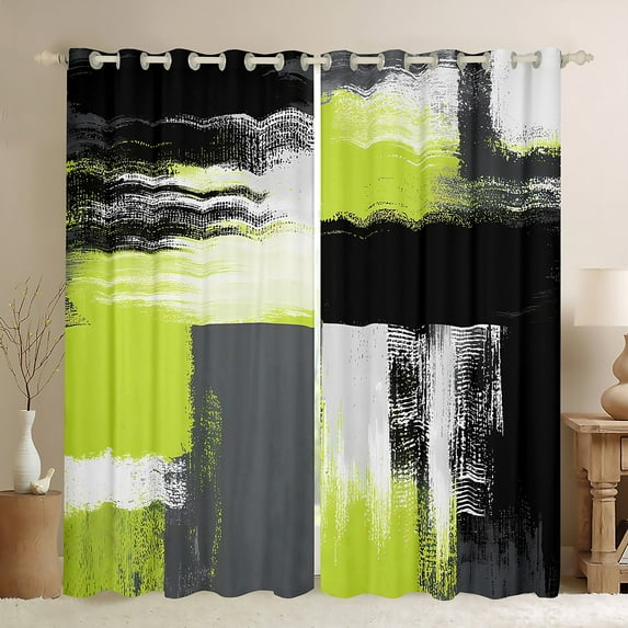 Manfei Western Artwork Black Out Curtains for Adult, Vintage Oil Printing Curtains Pack of 2 (42x63 Each), Green Grey Watercolor Bedroom Curtains, Window Curtains Room Decor