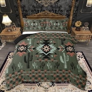 Homewish Western Aztec Adult Bedding Comforter Set, Vintage Olive Bohemian Twin Comforter Sets, Hippie Triangle Abstract Reversible Bedding Set, Ultra Soft Bedroom Decor, 2-Piece