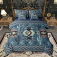 thumbnail image 1 of Homewish Western Aztec Adult Twin Bedding Sets 7-Piece, Vintage Blue Bohemian Bedding Comforter Set, Hippie Triangle Abstract Reversible Sheet Sets, Luxury Bedroom Decor, 1 of 7