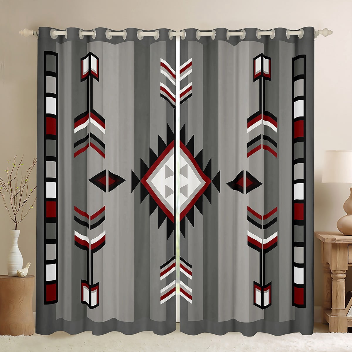 Manfei Western Aztec Black Out Curtains, Stripes Geometric Curtains ...
