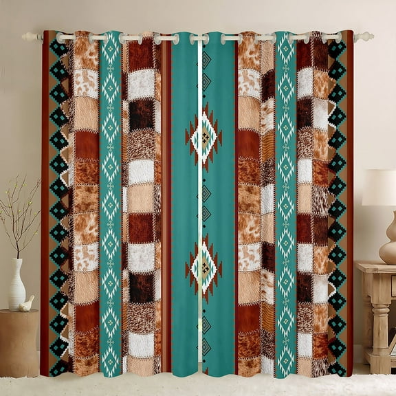 Manfei Western Boho Aztec Curtains Pack of 2 (42x84 Each), Rustic Cow Print Curtains Blackout, Retro Tribal Geometric Bedroom Curtains, Window Curtains Room Decor