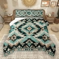 thumbnail image 1 of Manfei Western Boho Print Queen Comforter Set,Ancient Aztec Geometric Bedding Sets,Cyan Black Bedding Comforter Set For Men Women,Super Cozy Room Decor Reversible,3 Pieces, 1 of 8
