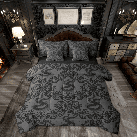 Manfei Western Boho Snake Twin Bedding Sets 7-Piece, Vintage Tribal Damask Bedding Comforter Set, Mandala Floral Print Reversible Sheet Sets, Ultra Soft Home Decor