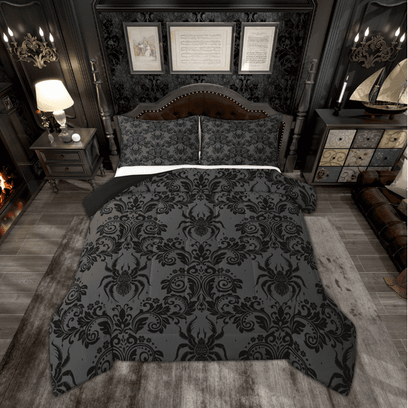 Manfei Western Boho Spider Queen Comforter Set, Vintage Tribal Damask Bedding Comforter Set, Mandala Floral Print Reversible Bedding Set, Breathable Home Decor, 3pcs