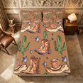 thumbnail image 1 of Manfei Western Cactus Fitted Sheet Queen 3-Piece,Cowboy Boots Hats Bedding,Brown Green,1 Fitted Sheet and 2 Pillowcases, 1 of 6
