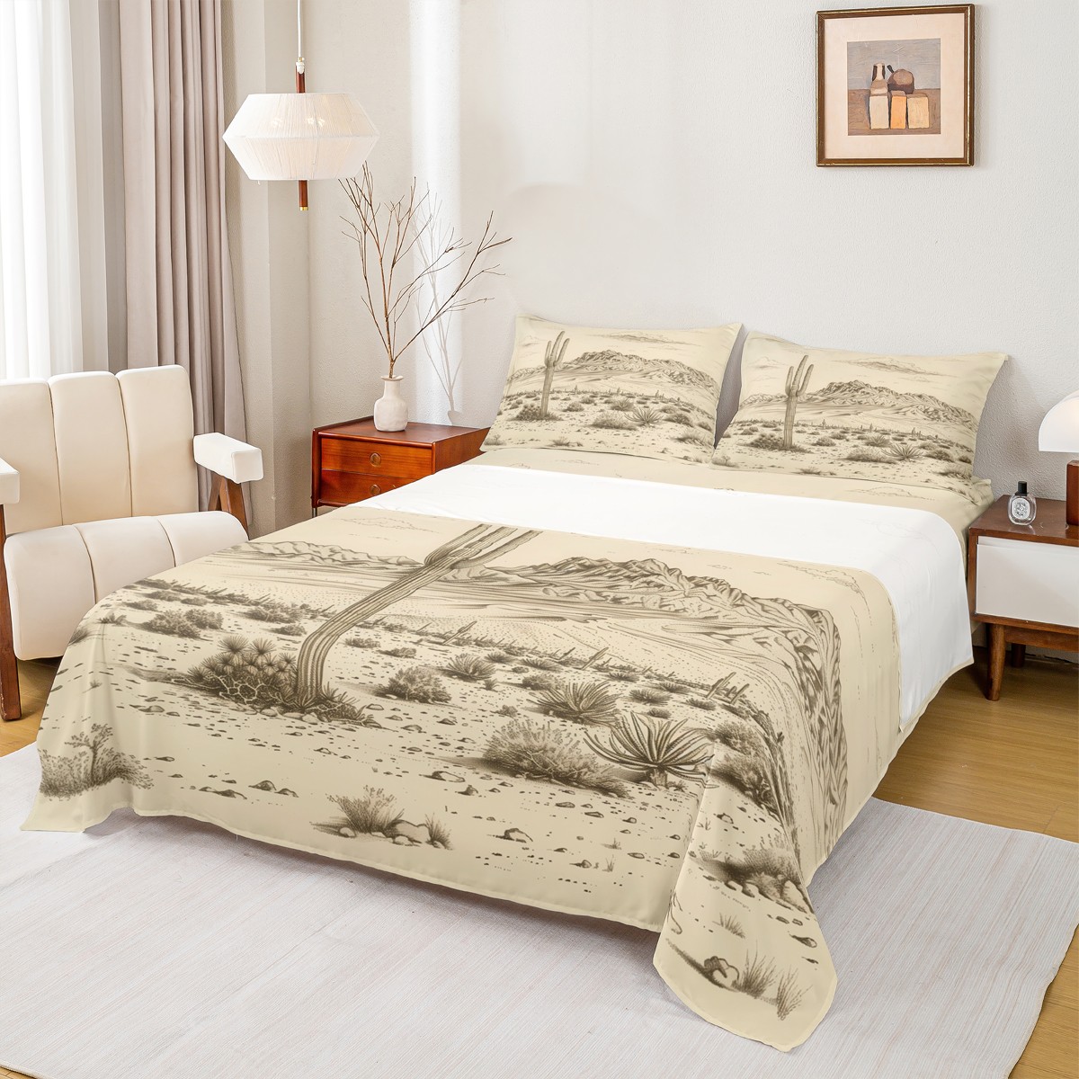 Manfei Western Cactus Full Size Sheets for Teen, Rustic Farmhouse Plant