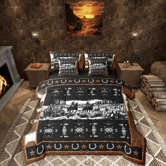 Manfei Western Cowboy 7-Piece Twin Bedding Sets,Bohemian Aztec Bedding Comforter Set,Animal Print Breathable Sheet Sets,Luxury Boho Bedroom Decor,Reversible