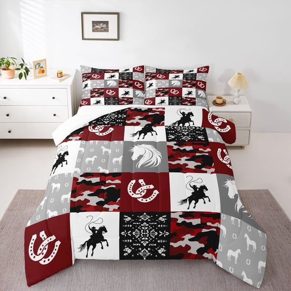 Manfei Western Cowboy Bedding Comforter Set,Rustic Farmhouse Cabin Twin Comforter Sets,Patchwork Geometric Plaid Bedding Set For Boys Teens,Luxury Bedroom Decor,2pcs