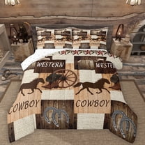 Manfei Western Cowboy Bedding Comforter Set,Rustic Horseshoe Texas Stars Twin Comforter Sets,Country Farmhouse Lodge Bedding Set For Boys Teens,Super Cozy Room Decor Reversible,2pcs