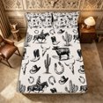 thumbnail image 1 of Manfei Western Cowboy Boots Hats Fitted Sheet Full 3 Pieces,Rustic Cactus Cattle Bed Set,Off White Black,1 Fitted Sheet and 2 Pillowcases, 1 of 6