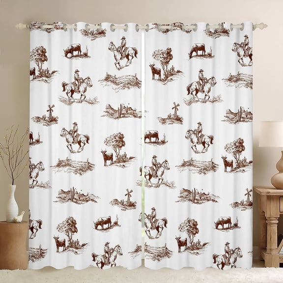 Manfei Western Cowboy Curtains Pack of 2 (42x84 Each),Rustic Farmhouse Cabin Curtains Blackout,Farm Animal Cattle Bedroom Curtains For Boys,Microfiber Bedroom Decor