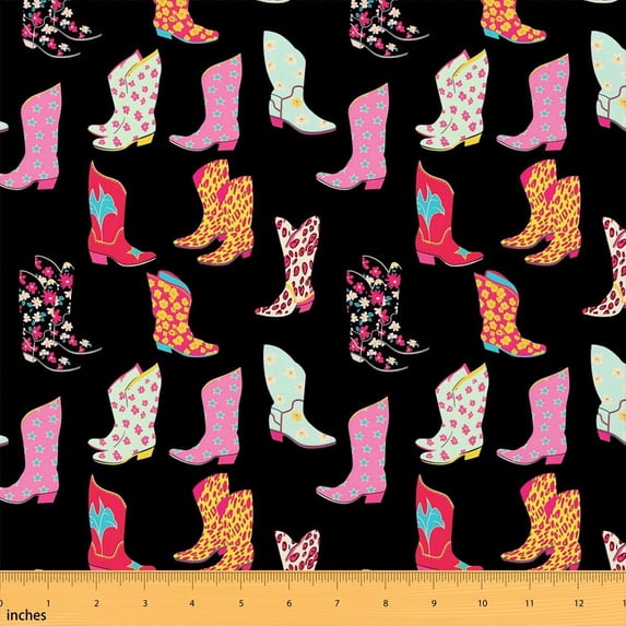 Manfei Western Cowboy Fabric by the Yard 2 Yards, Rustic Farmhouse Sewing Fabric, Black